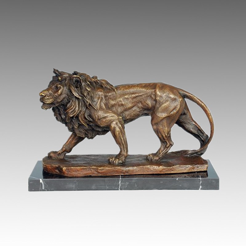 Animal Bronze Sculpture Lion Carving Craft Brass Statue Tpal-209