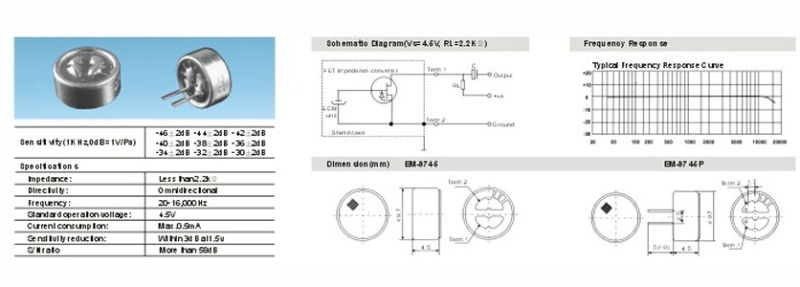 Em9745-PCB 9.7mm Omnidirectional Electret Condenser Microphone with Soldering (FBELE)