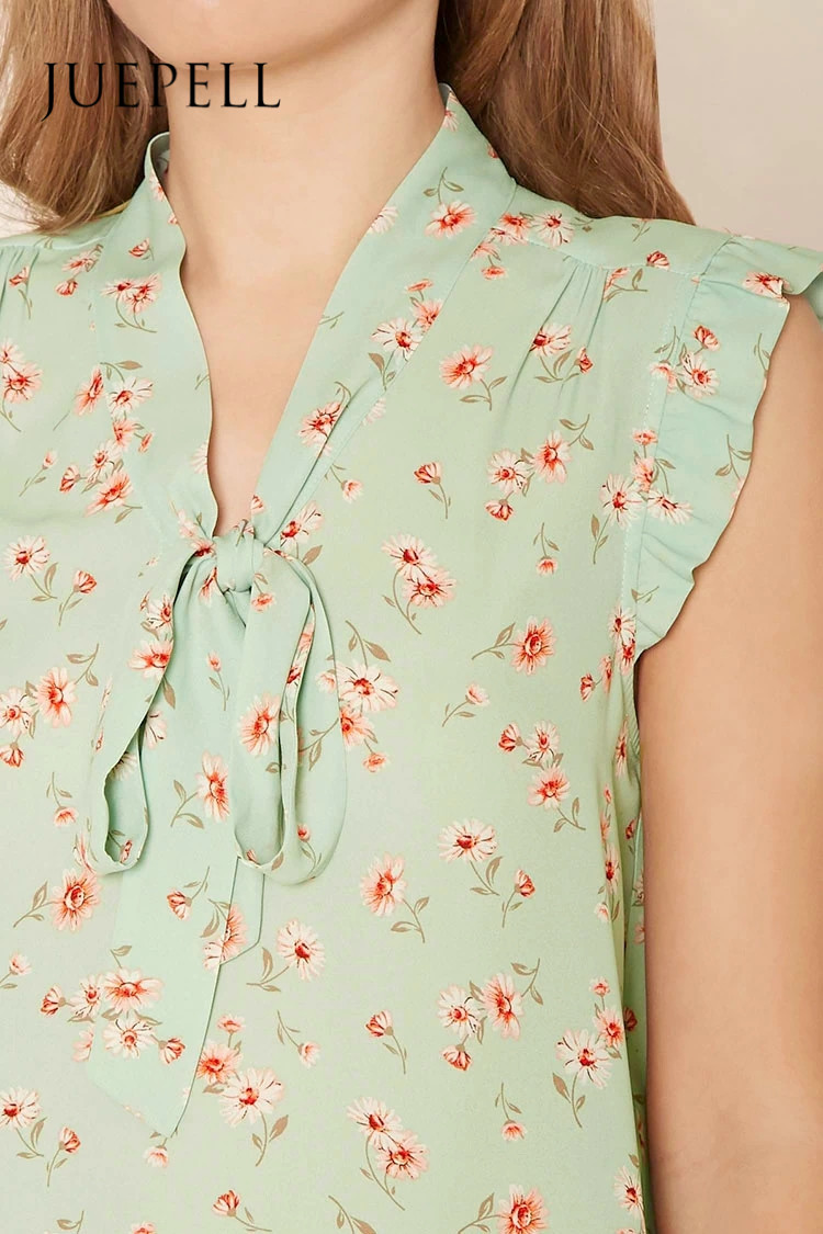 OEM Fashion Floral Tie-Neck Top