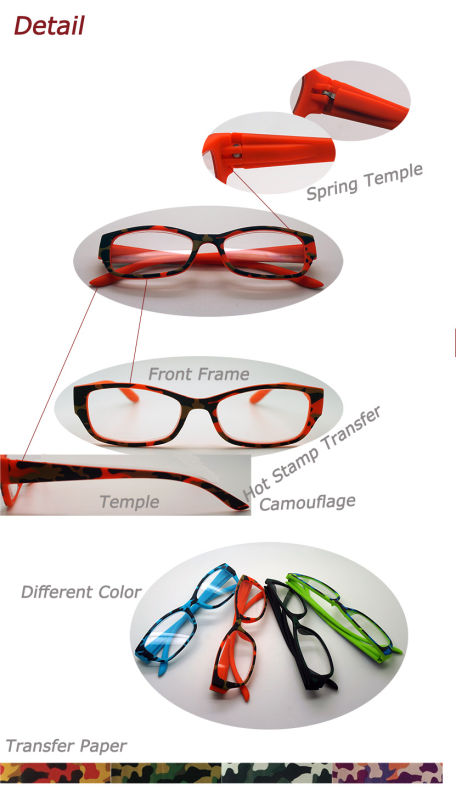 Hot Sales Plastic Reading Glasses with Camouflage Hot Stamp Transfer (WRP411413)