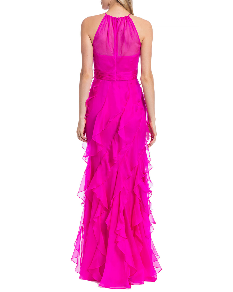 Organza Ruffle Skirt Halter Evening Gown