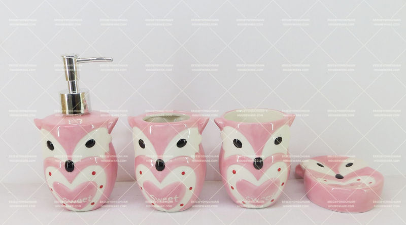 Owl Shaped Ceramic Bathroom Set 4 Pieces