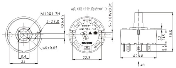 Blender 5 Position Rotary Switch 6 (4) a 250V T85