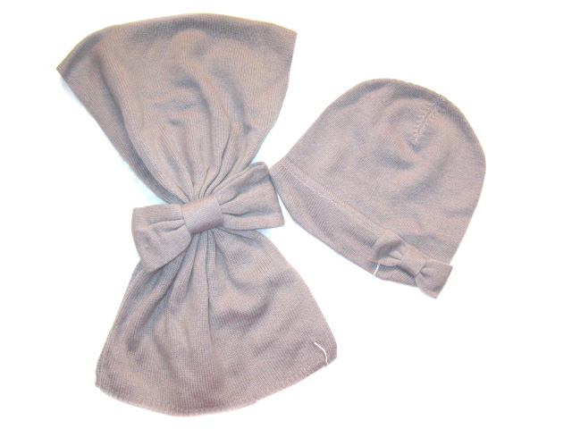 Cashmere Knitted Scarf & Hat with Big Bow Set