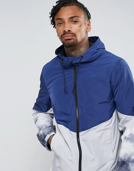 Zip Jacket Through Windbreaker with Panel Detail in Blue