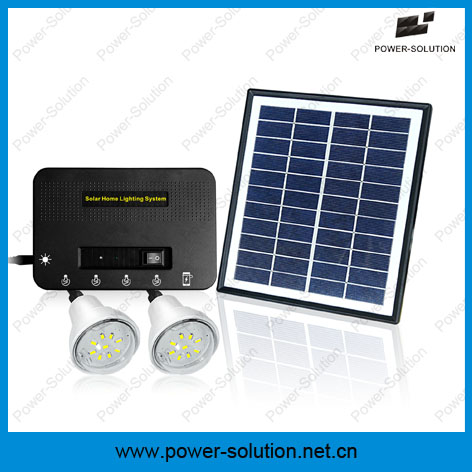 4W 11V Solar Panel Portable Home Solar Lighting System with 2 Lights Mobile Phone Charger (PS-K013N)