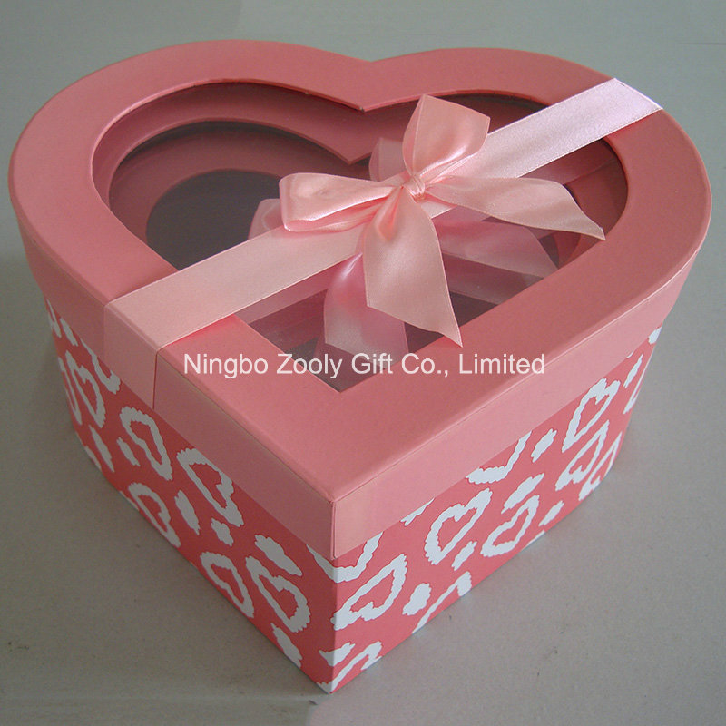 Hearted Shape Cosmetics Paper Gift Box with Ribbon Clear Window