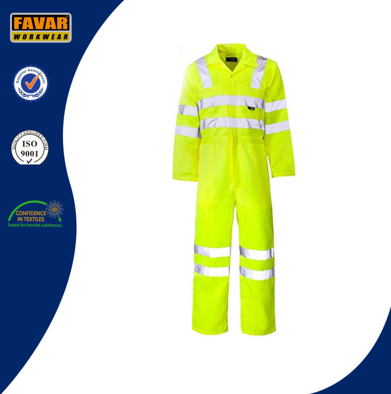 Yellow Safety Waterproof 300d Oxford High Visibility Reflective Tape Rain Coverall