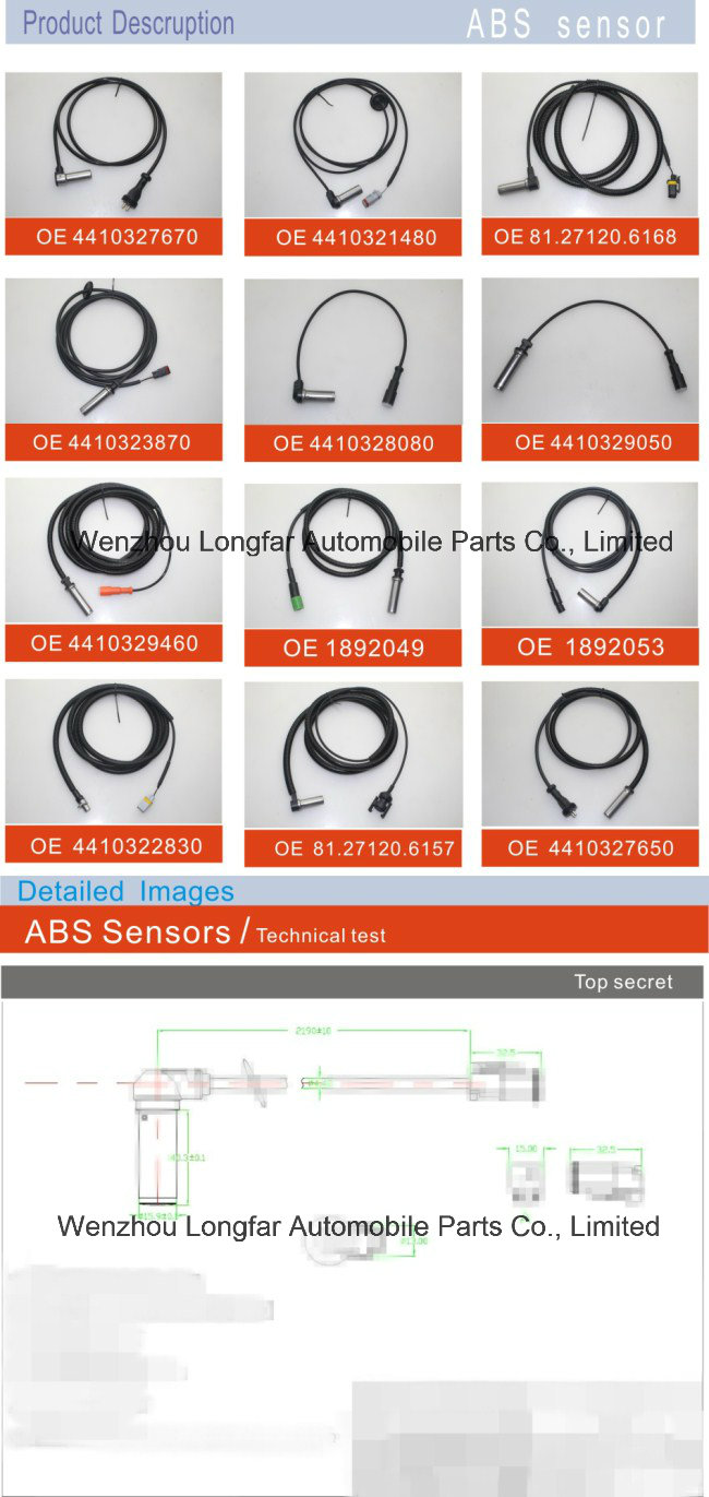 Auto ABS Sensor Anti-Lock Braking System Transducer Indicator Sensor 81271206153, 81.27120.6071, 81.27120.6149, 0486000045000 for Man, Dt, Knorr Bremse