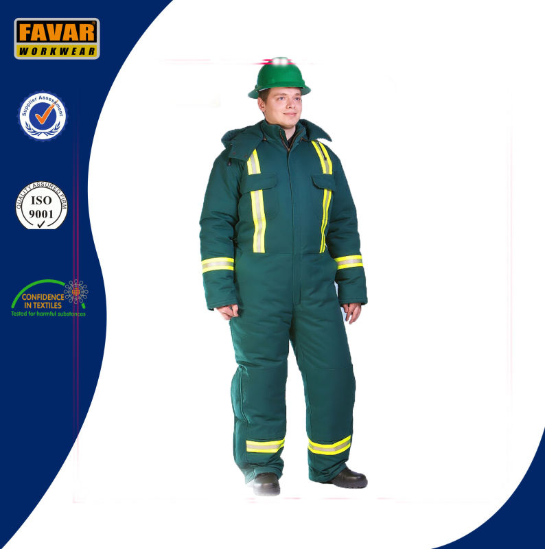 Russia Cold Weather Green Durable Winter Coverall High Visibility Winter Padded Coveralls