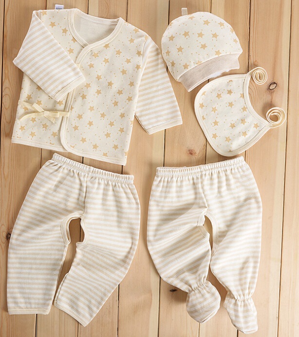 Colored Cotton Star and Stripes Newborn Baby Clothes 5PCS