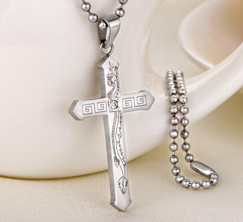 2016 Stainless Steel Dragon Pattern Cross Jewelry Pendant