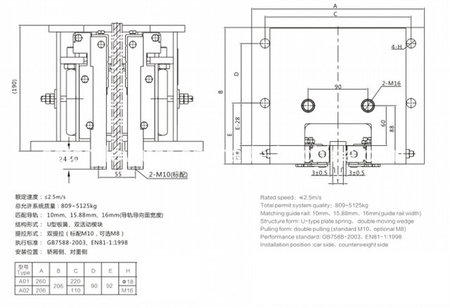 Elevator Parts with Competitive Price Progressive Safety Gear (OS48-188)