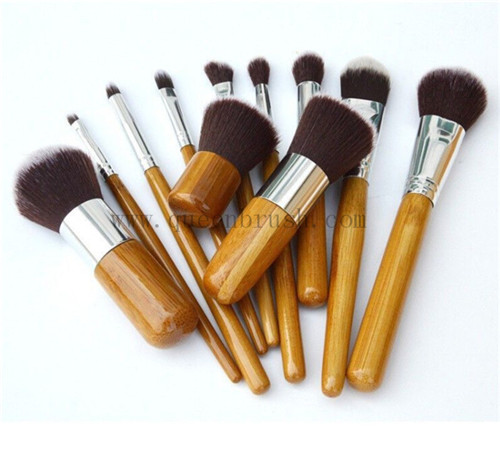 Synthetic Hair Brushes Bamboo Cosmetic Makeup Brush Set with Bag