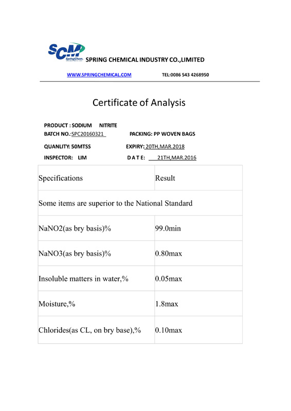 Best Sales Sodium Nitrite 99%Min