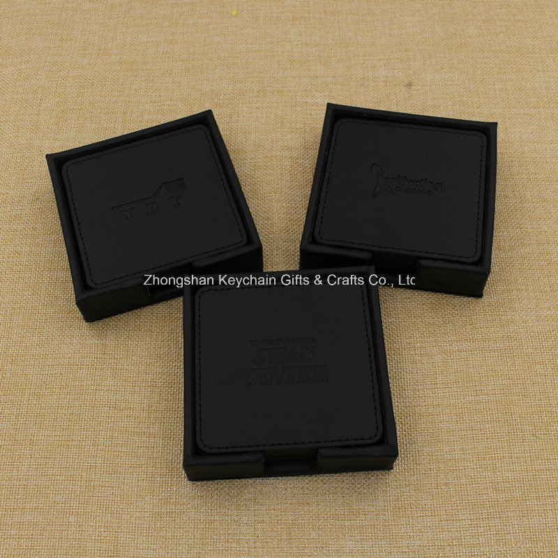 Custom Square Black PU Leather Coaster with Company Logo