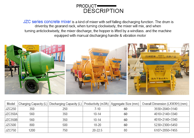 Jzc350 Hot Sale Concrete Mixer, Hydraulic Cement Mixer