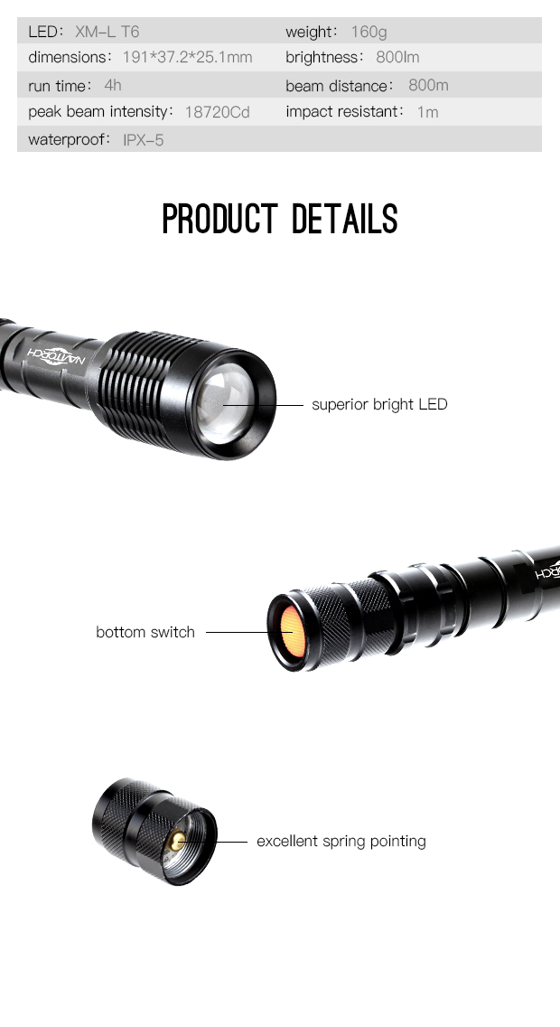 Adjustable Rechargeable Aluminium Alloy Outdoor Light (NK-366)