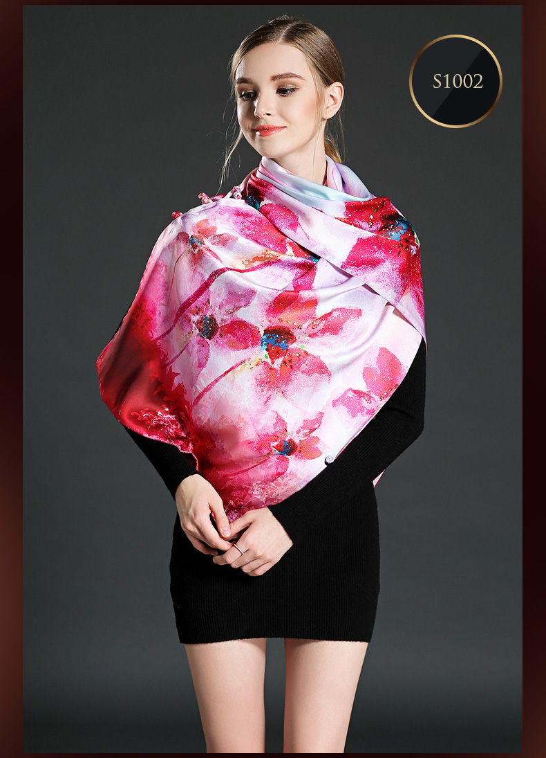 Double-Sided High Quality Long Silk Scarves with Button