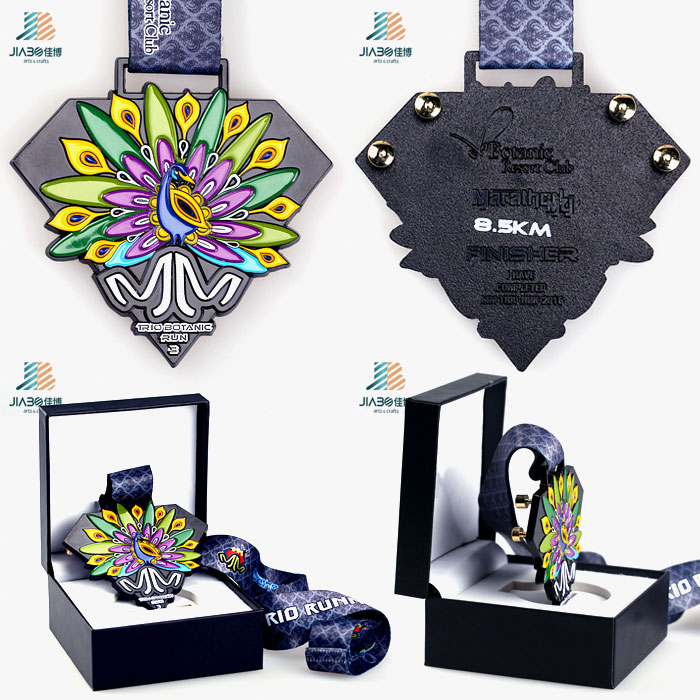 Custom Enamel Peacock Colorful Logo Metal Marathon Running Trophies Medal