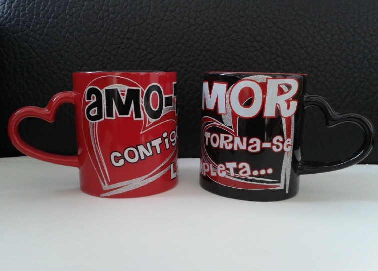 Red and Black Color Lovers Mug, 10oz Heart Shape Handle Mug