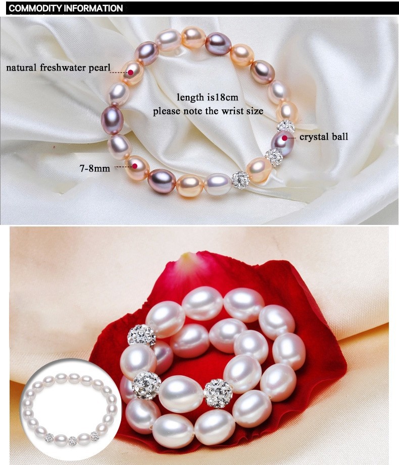 Cultured Pearl Bracelet AAA 7-8mm Rice Mixed Color Braid Natural Pearl Bracelet