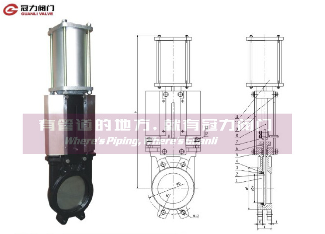 DIN Knife Gate Valve with Double Action Pneumatic Actuator