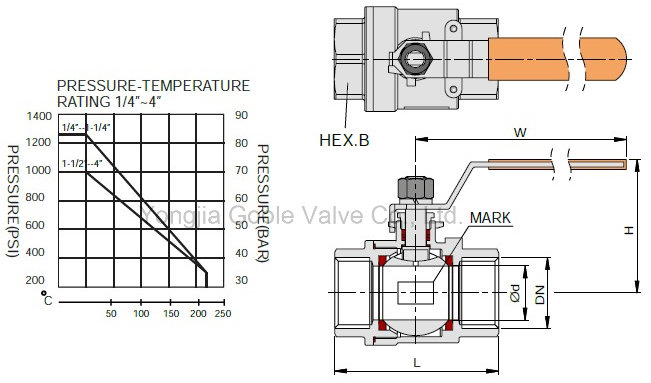 2PC 1000wog Stainless Steel Threaded Ball Valve (Q11F)