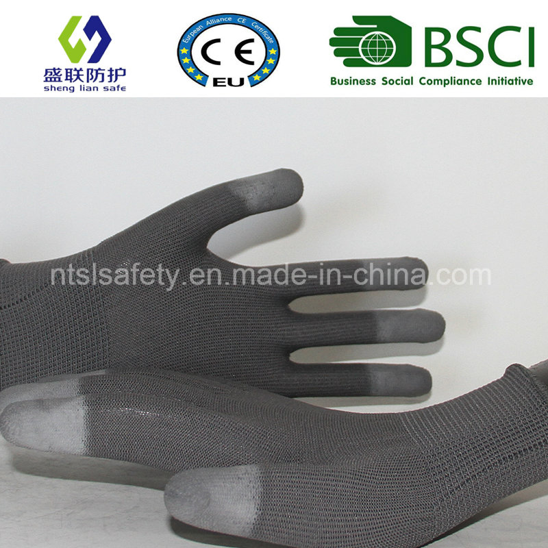 13G Gary Nylon Liner with White PU Finger Tip Coating Safety Gloves (SL-PU205G)