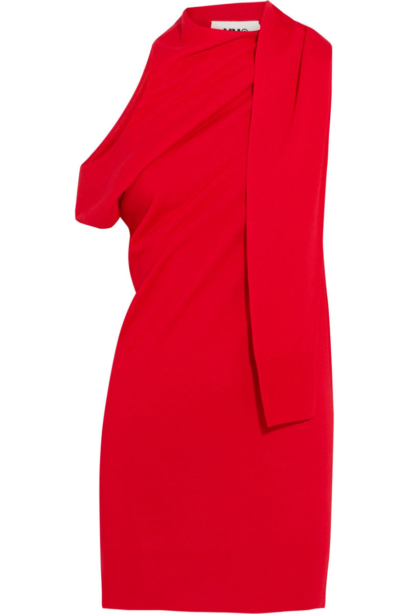 Red Cold Shoulder Draped Stretch Mini Knit Dress