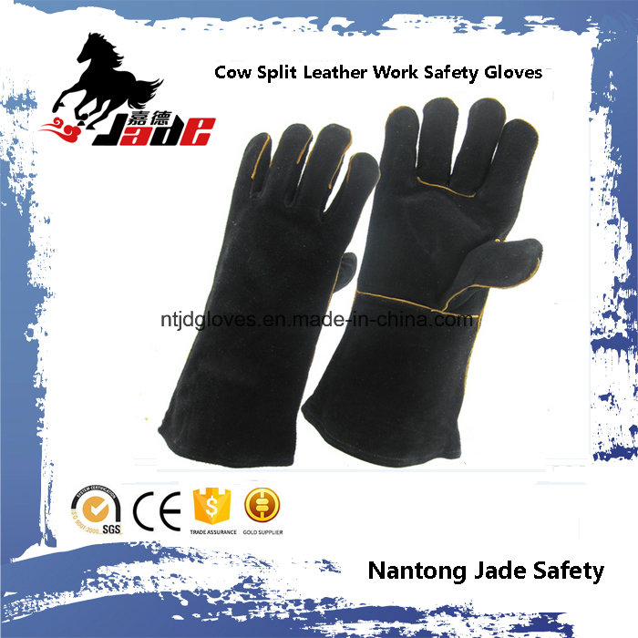 Black Genuine Cowhide Leather Industrial Hand Safety Welding Work Glove