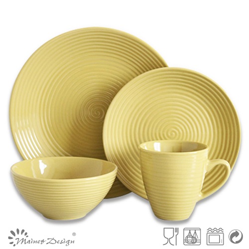 16PCS Yellow Swirl Ceramic Dinner Set