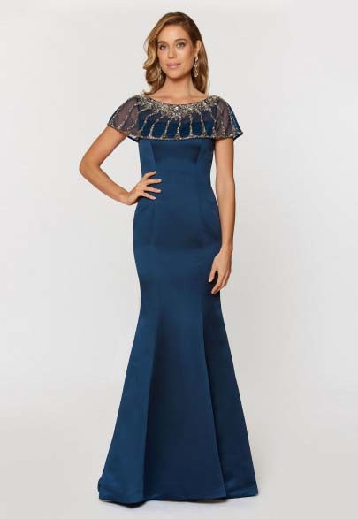 Trumpet Evening Dress with Pewter Accents