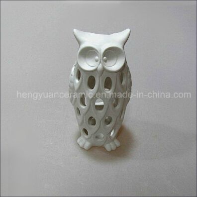 White Hollow out Owl Ornament, Small Night Light, Candle Holder, Ceramic,