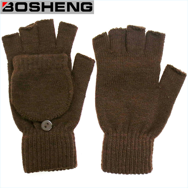 Knitted Gloves with Mitten Cover, Thick Half Fingerless Gloves