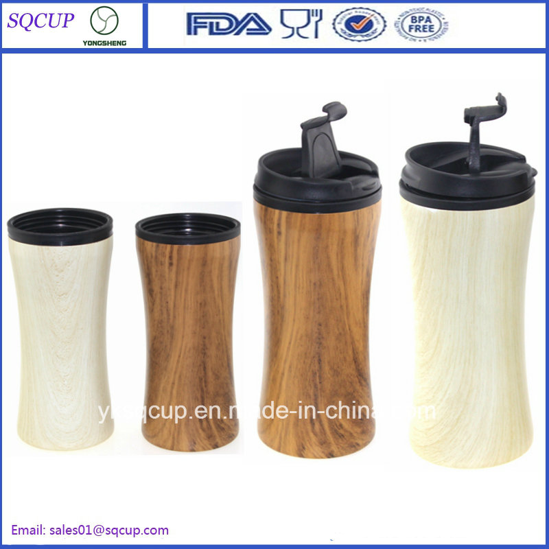 New Design Bamboo Spray Paint 16oz Double Wall Vacuum Stainless Steel Travel Mug Tumbler with Non-Leak Lid