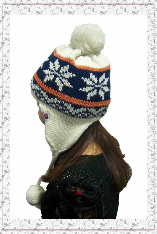 New Winter Jacquard Lady Earflap Knitted Hat with Balls (1-3509)