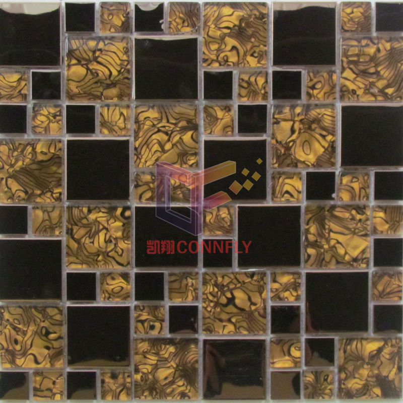 Gold Color Glass Mix Metal Mosaic (CFM883)