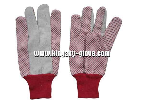 Red Knit Wrist Red PVC Dotted Cotton Glove-2207