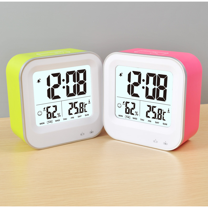 Rechargeable LCD Digital Clock with Temperature and Humidity