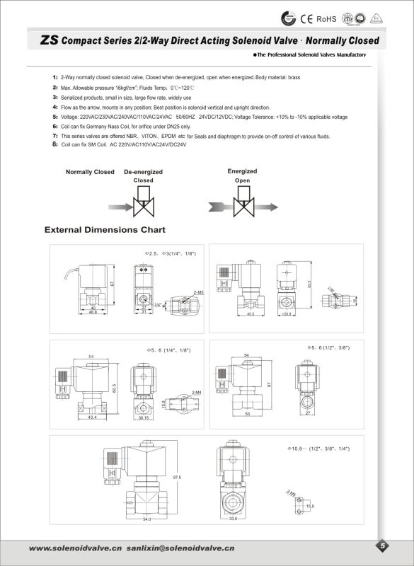 Brass Low Pressure Solenoid Valve (ZS1DF02N1D10)