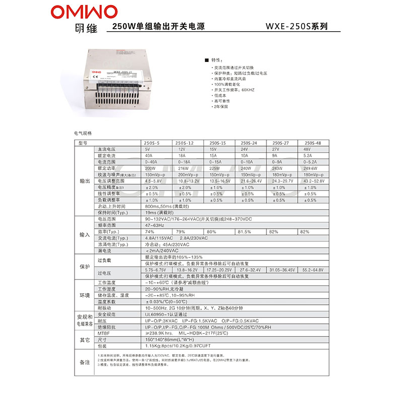 Wxe-250s-27 AC DC LED Driver Switching Power Supply