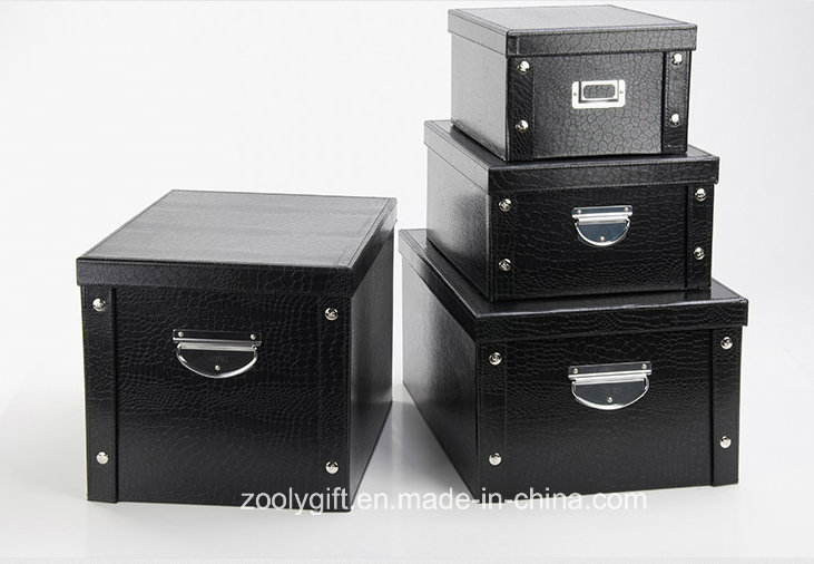 Multipurpose Strong PVC Paper Cardboard Foldable Storage Box with Metal Button and Handle for Office / Home Packing