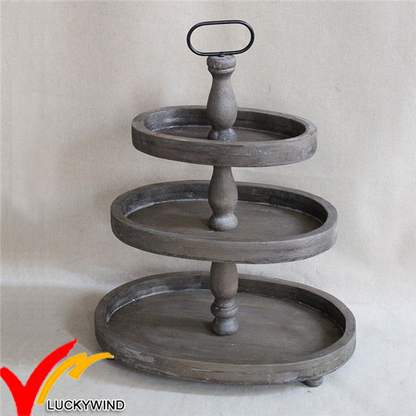 Luckywind Antique 3 Tier Wood Oval Tray Stand