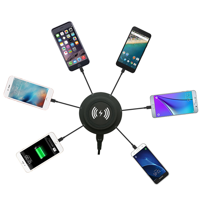 Fast Qi Charging Pad Wireless Charger with 6 Ports USB Charging Adapter