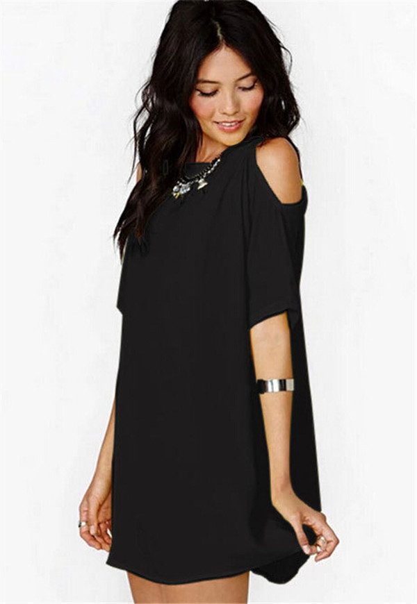 Summer Hot Sale off-Shoulder Chiffon Loose Casual Mini Fashion Dress