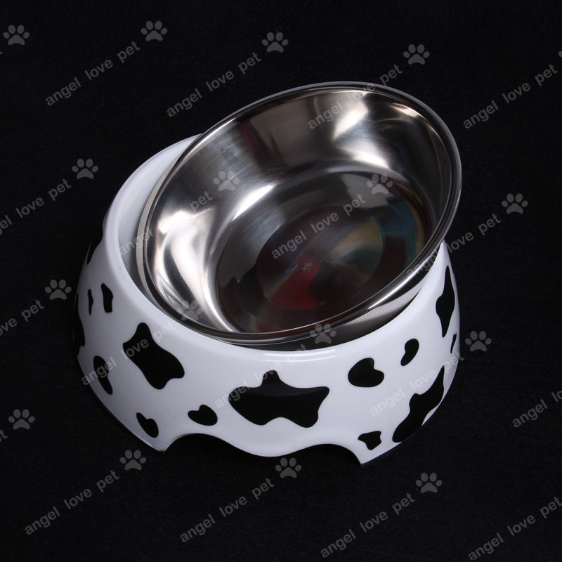 Milk Cow Melamine Bowl with Stainless Steel Pet Bowl