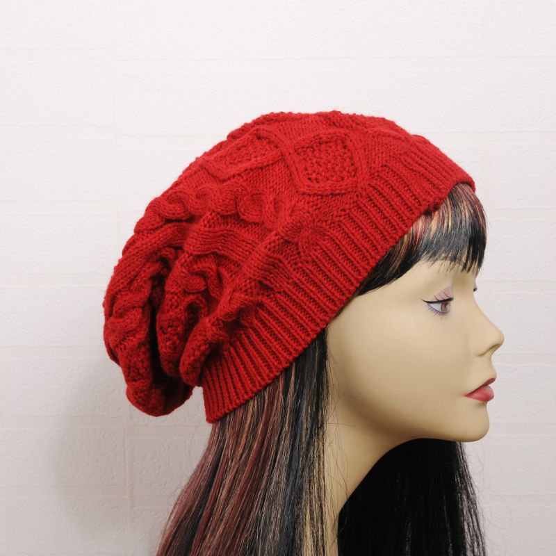 Womens Autumn Winter Knitted Slouchy Cross Caps Beanie Braided Twisted Cable Hat (HW105)