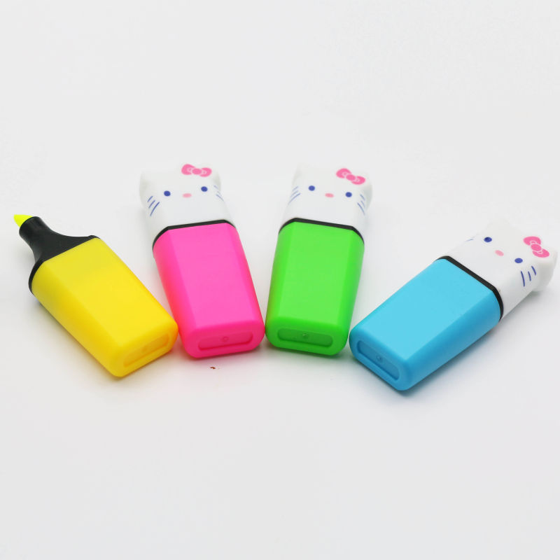 2015 High Quality Multi Colored Hello Kitty Shaped Mini Highlighter Marker Pen, Pocket Highlighter