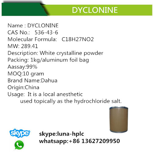 Local Anesthetic Agents 536-43-6 Dyclonine Hydrochloride, Dyclonine